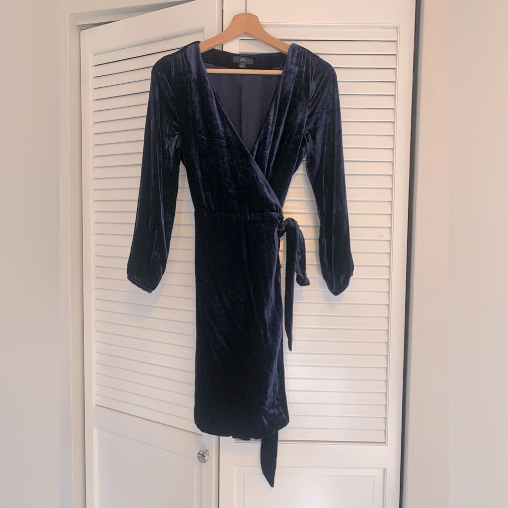 Beautiful J. Crew navy blue velour wrap dress.
